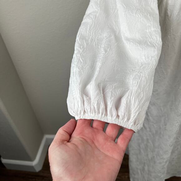 ASOS Jacquard White Tie Front Lace Up Back V-Neck Long Sleeve Midi Dress 4 NWT - Picture 10 of 16